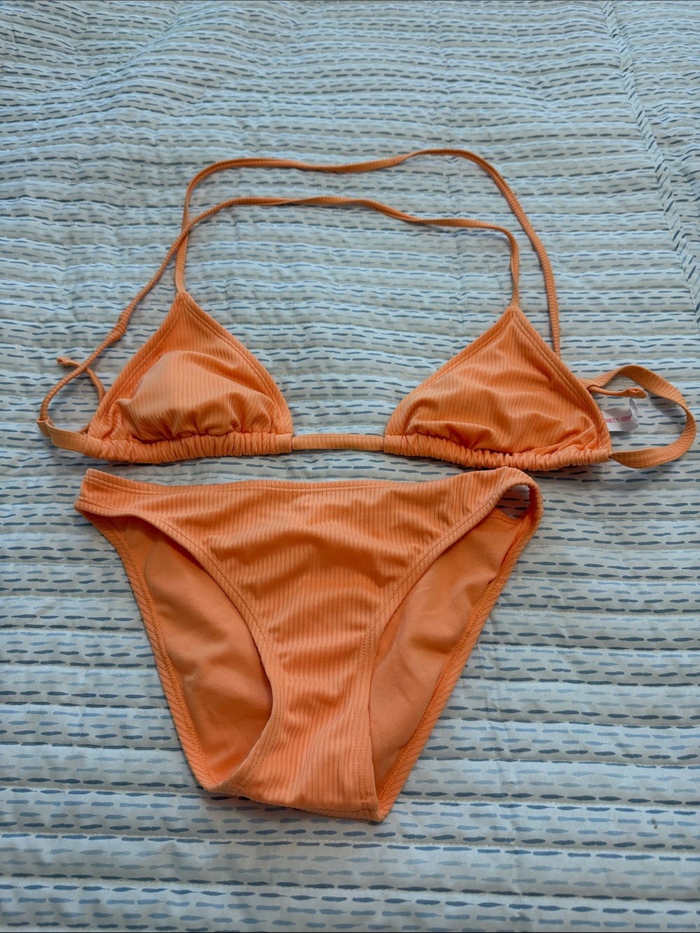Ribbed Orange Triangle Bikini Set - Never worn